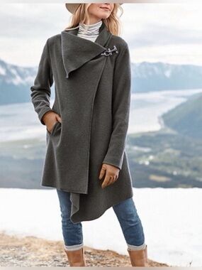 Garnet Hill Asymmetric Boiled Wool Wrap Coat - Charcoal Gray- Size 4